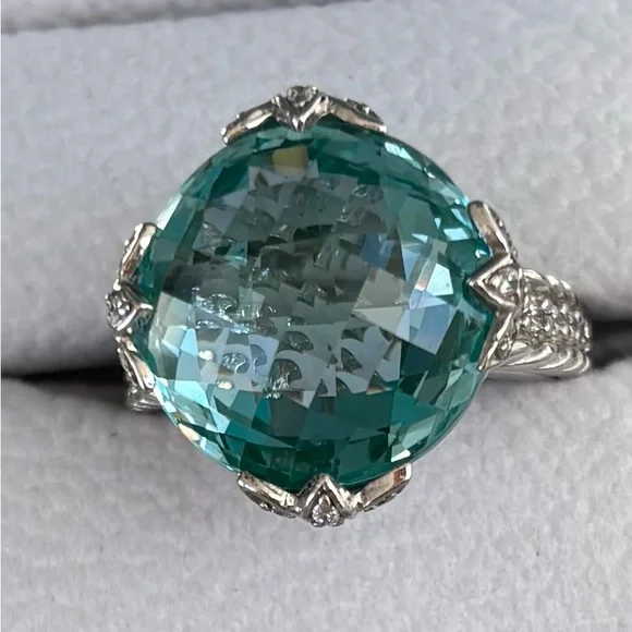 Judith Ripka Sterling Silver Teal Cubic Zirconia Ring size 7